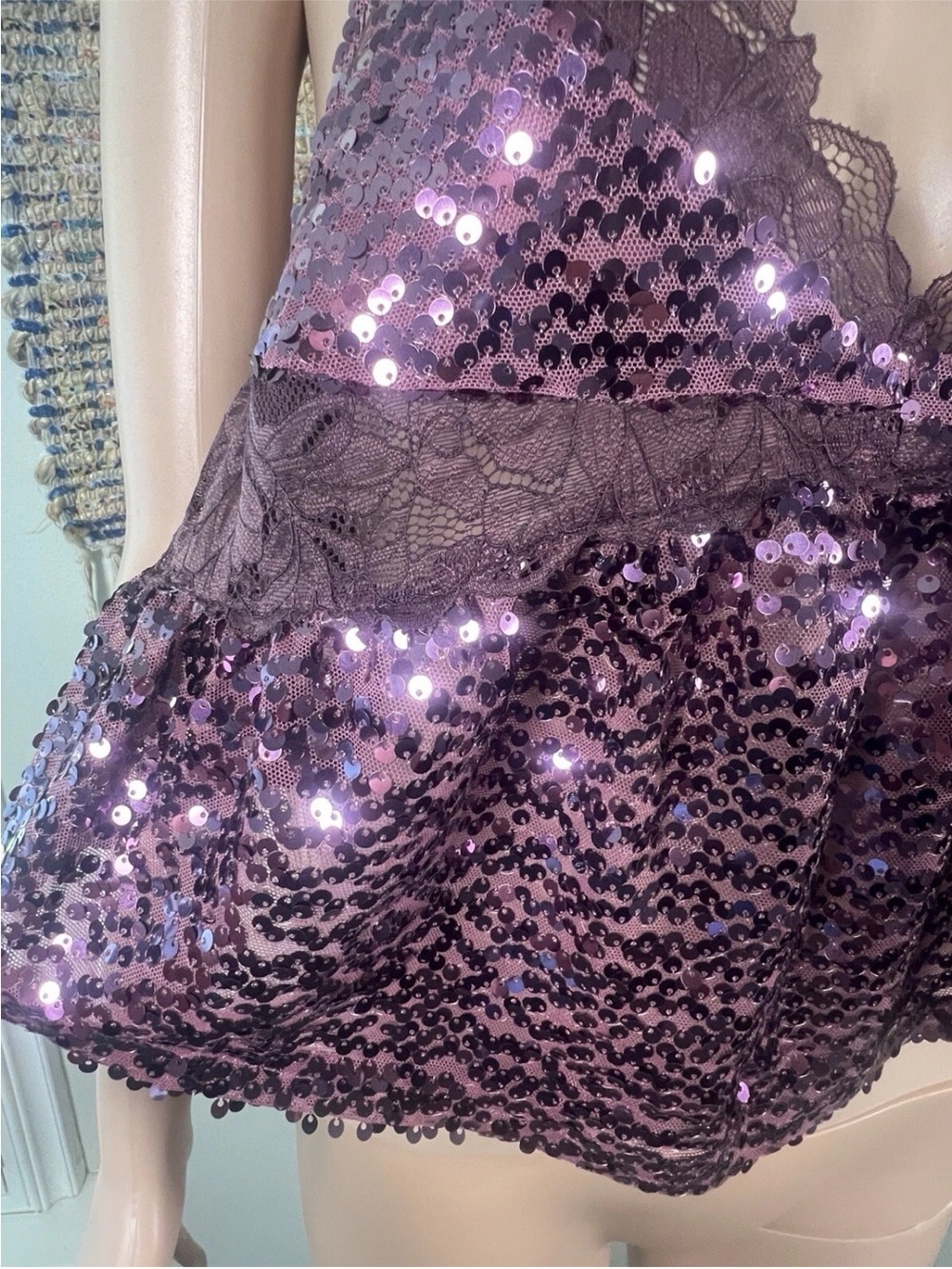 🆕 Free People Right Rhythm Sequin Cami Top Small Wine Combo - Picture 5 of 15